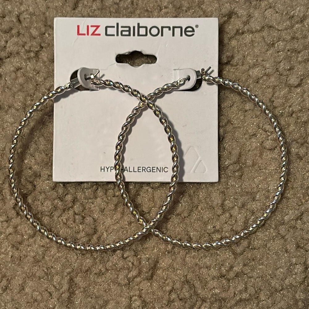 Liz Claiborne NWT 2021, silver 2.5” hoop earrings, hypo-allergic